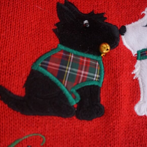 Vintage Merry Bright Red Embroidered Kissing Dogs Christmas Cheer Sweater PXL - Picture 10 of 12